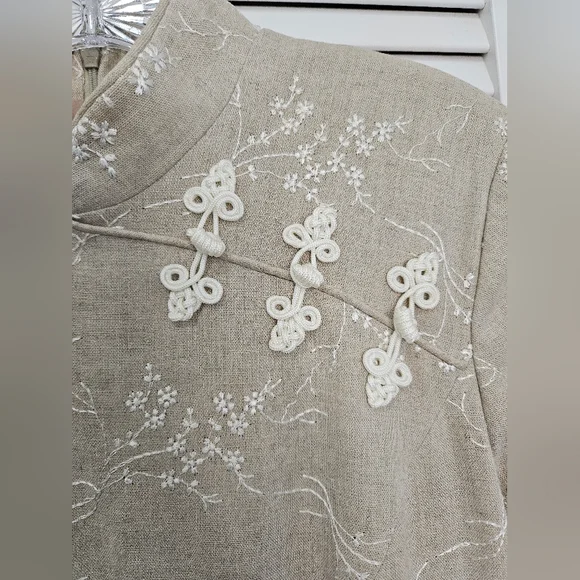 Elegant Tan Midi Dress with Floral Accents - Picture 2 of 12